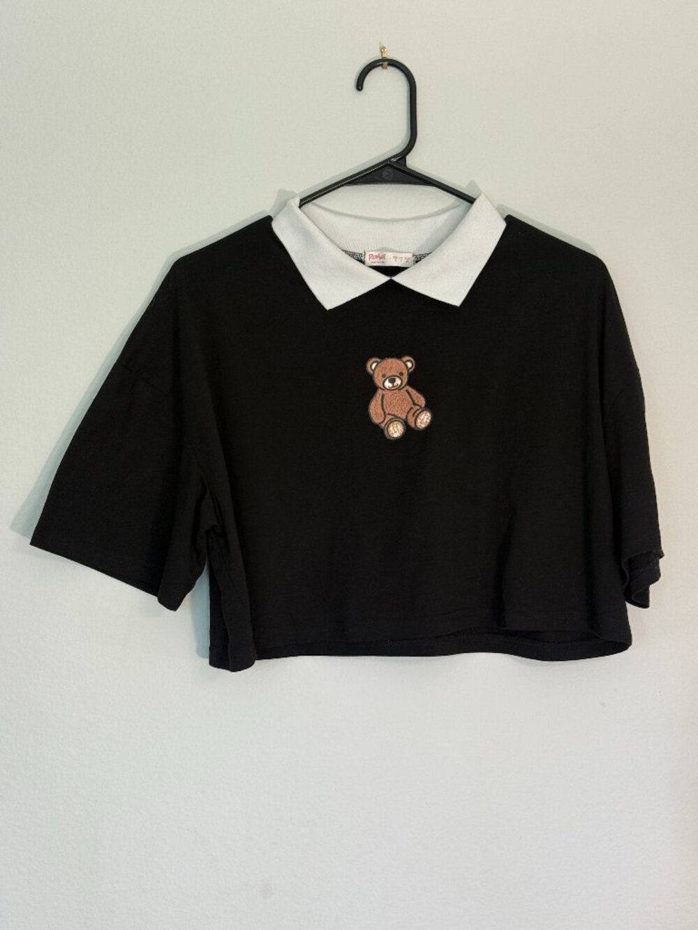 Cropped Teddy Bear Tee with Collar Black and White Skatercore Wednesday Adams